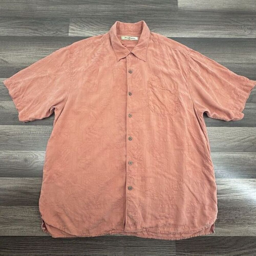 Tommy Bahama Mens XL All Silk Burnt Orange Short Sleeve Hawaiian Shirt Floral‎